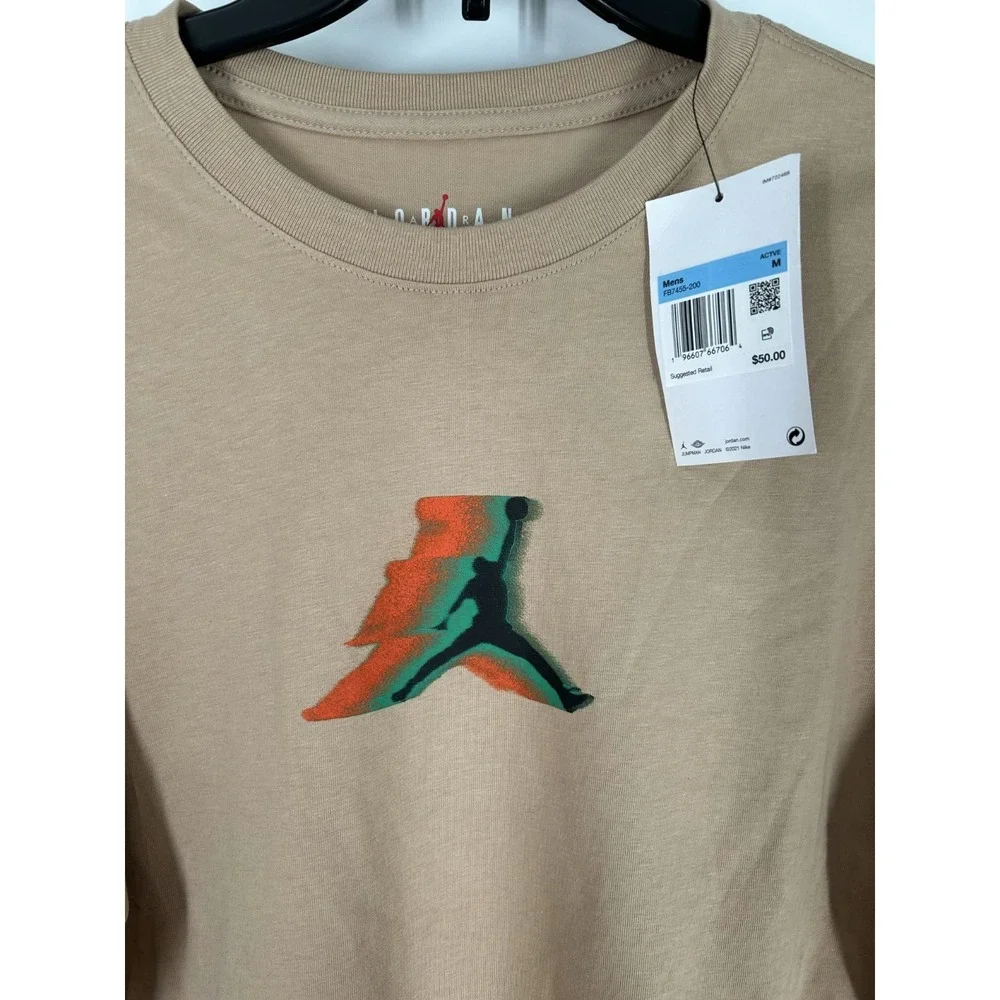 Air Jordan T Shirt Men Medium Khaki Long Sleeve Jumpman Graphic Cotton Crew Neck